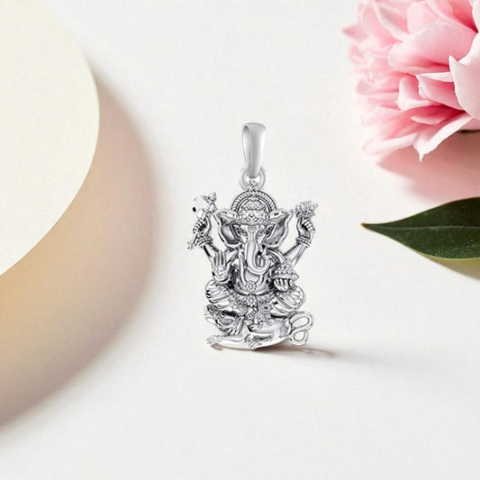 Akshat Sapphire Sterling Silver (92.5% purity) God Ganesh Pendant for Men & Women Pure Silver Lord Ganapathy Locket for Good Health & Wealth