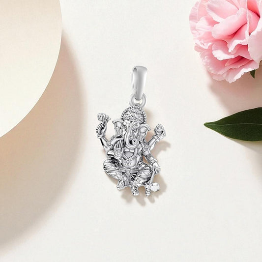 Akshat Sapphire Sterling Silver (92.5% purity) God Ganesh Pendant for Men & Women Pure Silver Lord Ganapathy Locket for Good Health & Wealth