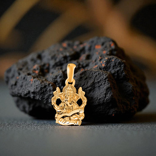 22 CT Gold Plated Silver (92.5% purity)God Ganesh Pendant for Men, Boys Girls and Women