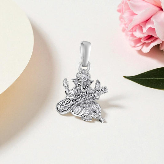 Akshat Sapphire Sterling Silver (92.5% purity) God Ganesh Pendant for Men & Women Pure Silver Lord Ganapathy Locket for Good Health & Wealth
