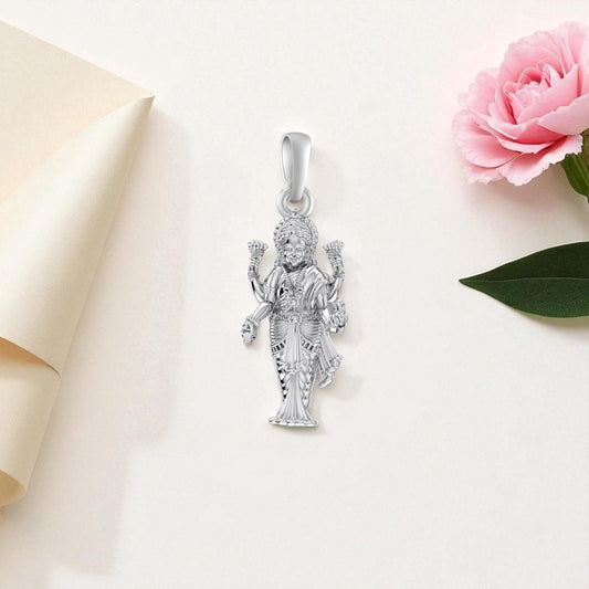 Akshat Sapphire Sterling Silver (92.5% purity) God Laxmi Ji Pendant for Men & Women Pure Silver Lord Laxmi Locket for Good Health & Wealth