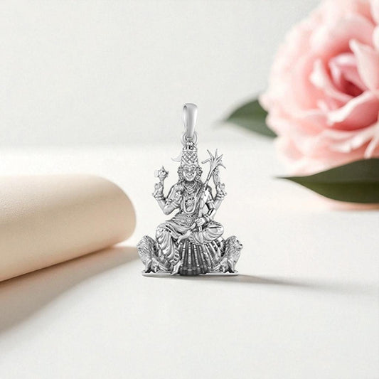 Akshat Sapphire Sterling Silver (92.5% purity) Goddess Maa Kamakshii Pendant for Men & Women Pure Silver Lord  Ma Kanchi Kamakshi Devi Locket Kanchipuram  for Good Health & Wealth