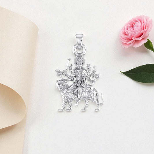 Akshat Sapphire Sterling Silver (92.5% purity) Goddess Durga maa Pendant for Men & Women Pure Silver Lord Durga Maa Locket for Good Health & Wealth