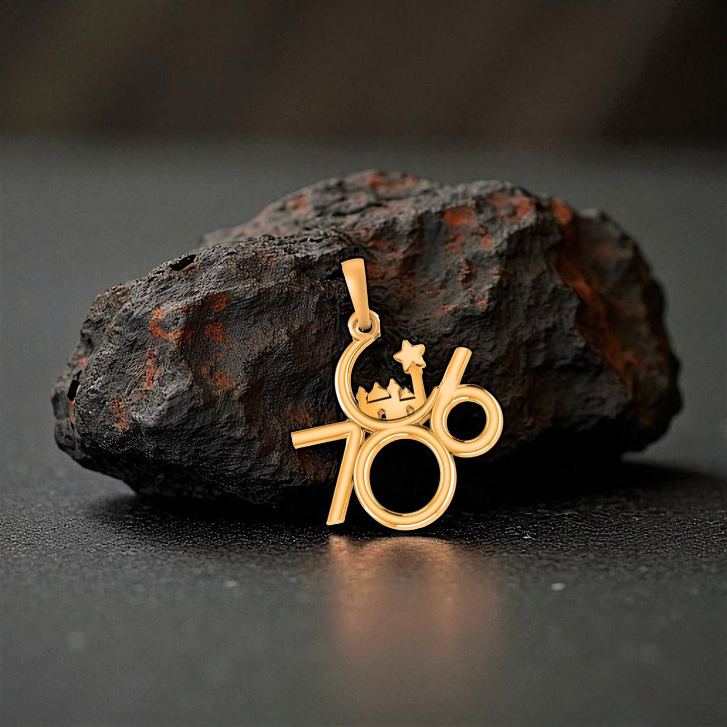 22 CT Gold Plated Silver (92.5% purity)  religious and lucky 786 Pendant for Men and Women