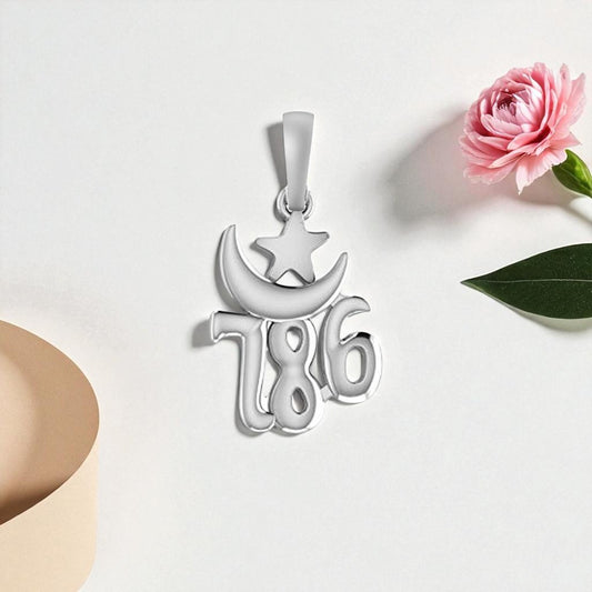 Akshat Sapphire Sterling Silver (92.5% purity) religious and lucky 786 Pendant for Men and women Pure Silver Muslim spiritual 786 Locket for Good Luck, Health & Wealth