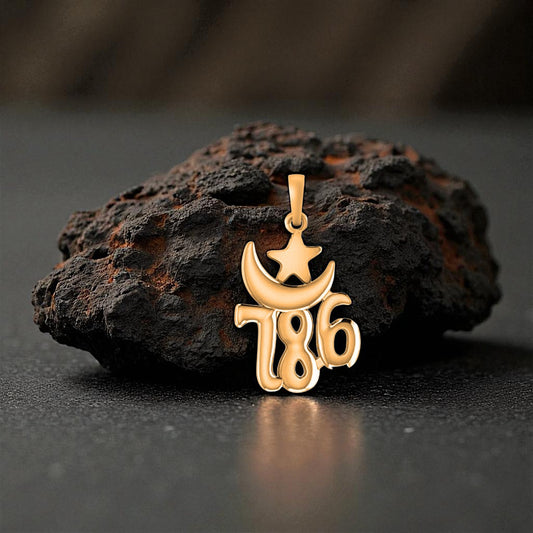 22 CT Gold Plated Silver (92.5% purity)  religious and lucky 786 Pendant for Men and Women