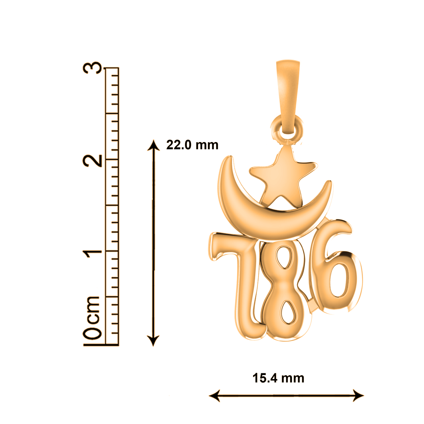 22 CT Gold Plated Silver (92.5% purity)  religious and lucky 786 Pendant for Men and Women