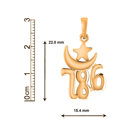 22 CT Gold Plated Silver (92.5% purity)  religious and lucky 786 Pendant for Men and Women