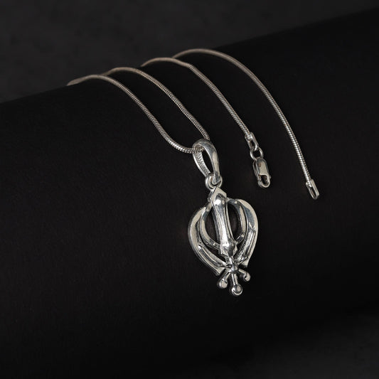 Akshat Sapphire Sterling Silver (92.5% purity) religious Sikh Khanda symbol Pendant for Men and women Pure Silver spiritual Sardar Punjabi symbol Locket for Good Luck, Health & Wealth