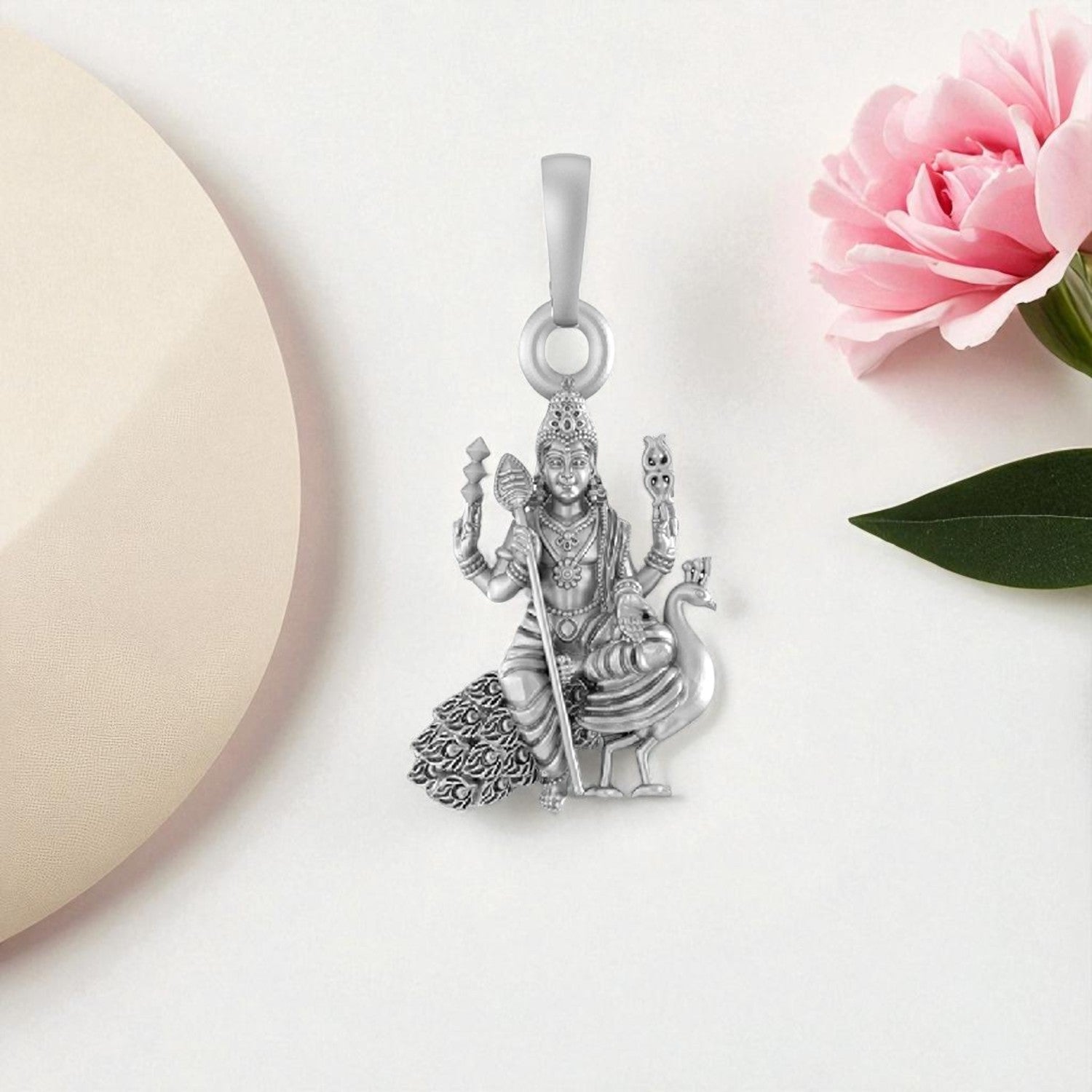 Akshat Sapphire Sterling Silver (92.5% purity) God Kartikeya Pendant for Men & Women Pure Silver Lord Kartikeya Locket for Good Health & Wealth