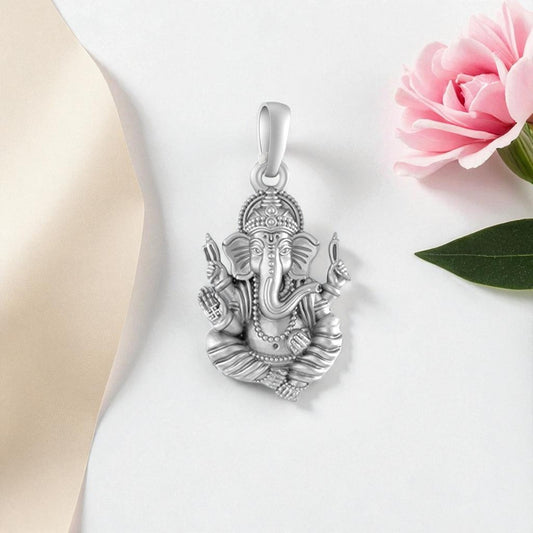 Akshat Sapphire Sterling Silver (92.5% purity) God Ganesh Pendant for Men & Women Pure Silver Lord Ganapathy Locket for Good Health & Wealth