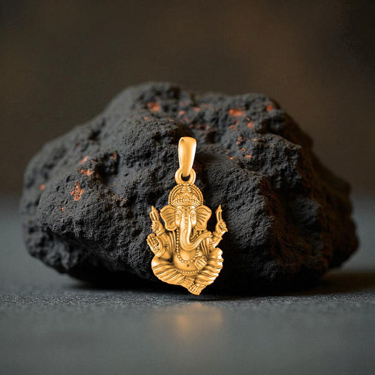 22 CT Gold Plated Silver (92.5% purity)God Ganesh Pendant for Men, Boys Girls and Women