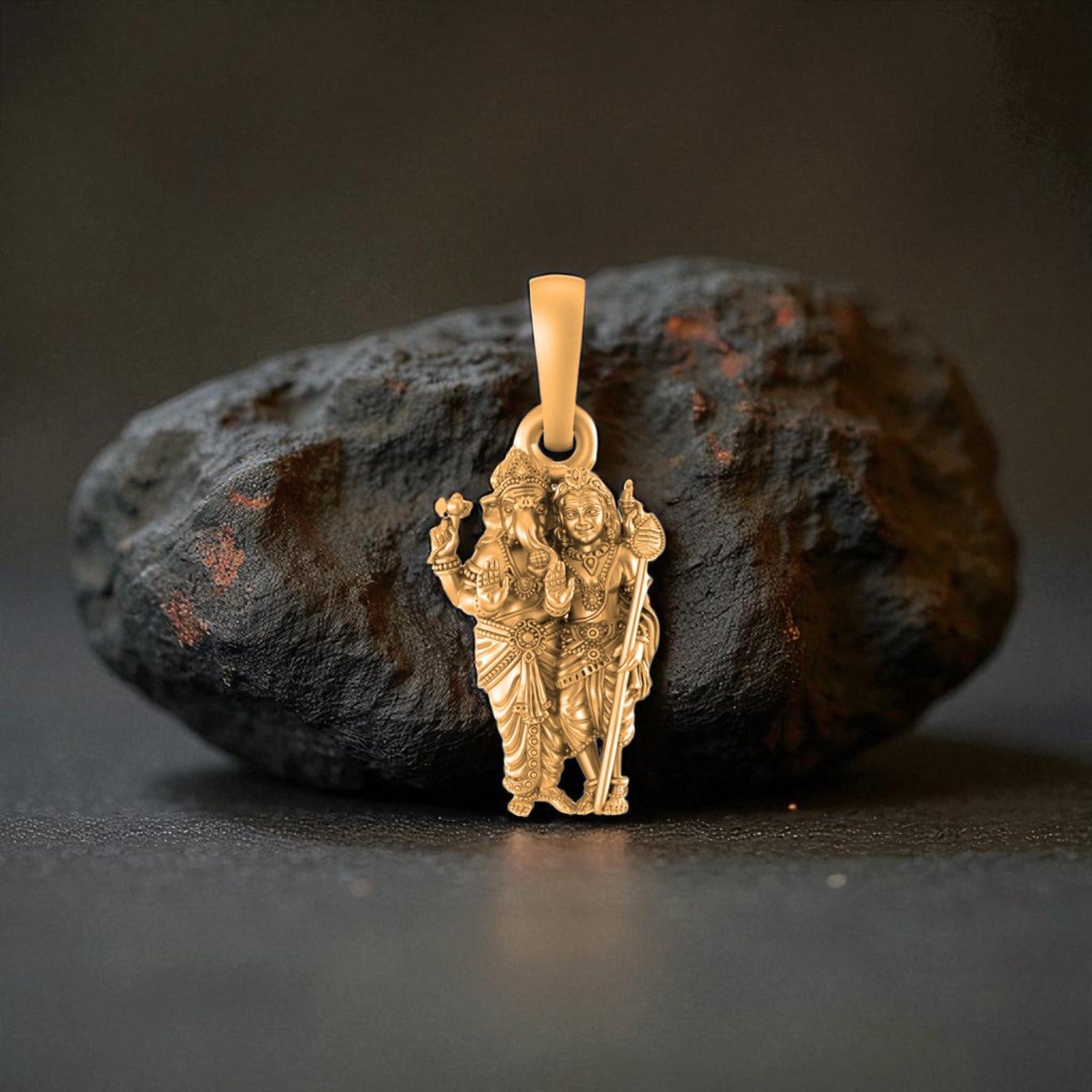 22 CT Gold Plated Silver (92.5% purity) God Ganesh Kartikeya Pendant (Big Size) for Men and Women