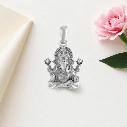 Akshat Sapphire Sterling Silver (92.5% purity) God Ganesh Pendant for Men & Women Pure Silver Lord Ganapathy Locket for Good Health & Wealth