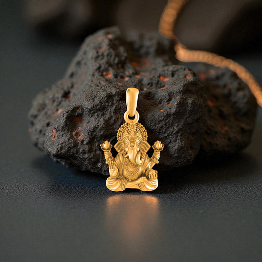 22 CT Gold Plated Silver (92.5% purity)God Ganesh Pendant for Men, Boys Girls and Women