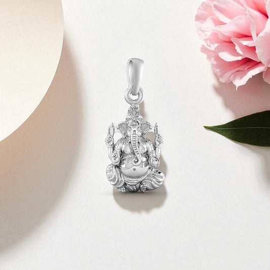 Akshat Sapphire Sterling Silver (92.5% purity) God Ganesh Pendant for Men & Women Pure Silver Lord Ganapathy Locket for Good Health & Wealth