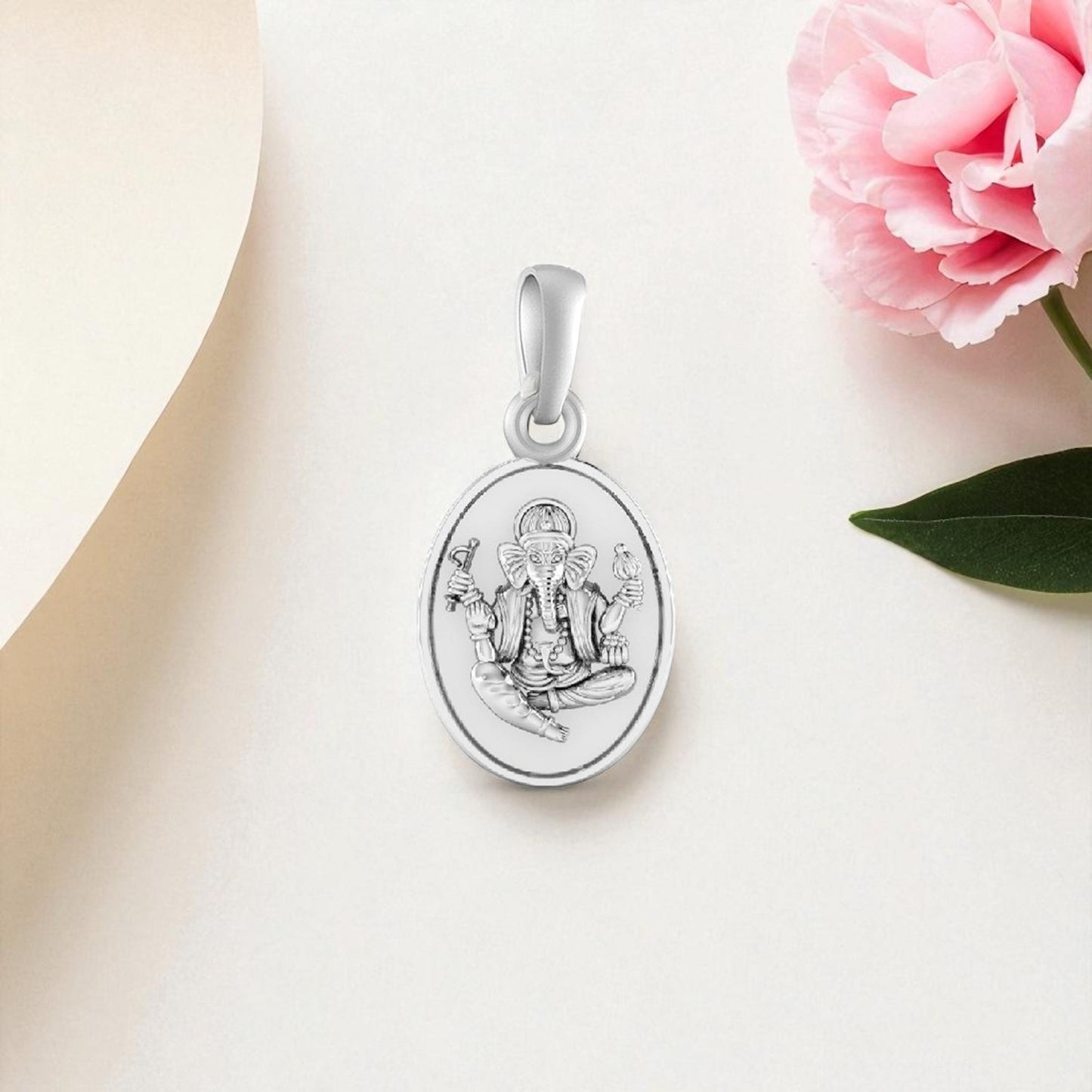 Akshat Sapphire Sterling Silver (92.5% purity) God Ganesh Pendant for Men & Women Pure Silver Lord Ganapathy Locket for Good Health & Wealth
