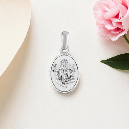 Akshat Sapphire Sterling Silver (92.5% purity) God Ganesh Pendant for Men & Women Pure Silver Lord Ganapathy Locket for Good Health & Wealth