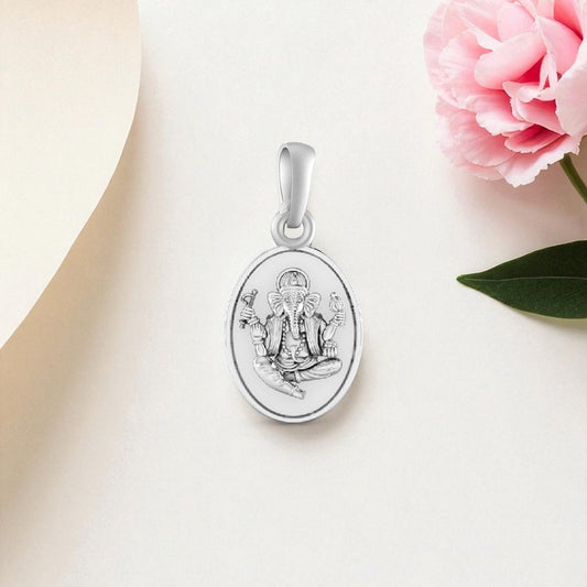 Akshat Sapphire Sterling Silver (92.5% purity) God Ganesh Pendant for Men & Women Pure Silver Lord Ganapathy Locket for Good Health & Wealth