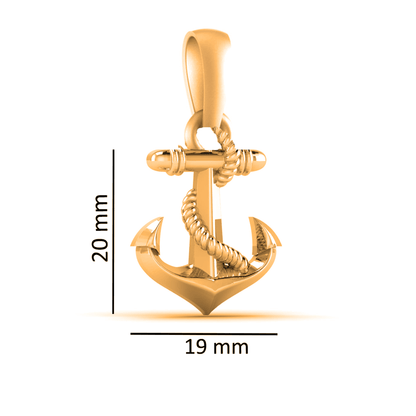 22 CT Gold Plated Silver (92.5% purity) Ship Anchor Pendant for Men and Women