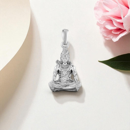 Akshat Sapphire Sterling Silver (92.5% purity) God Shiva Pendant for Men & Women Pure Silver Lord Shiv Locket for Good Health & Wealth