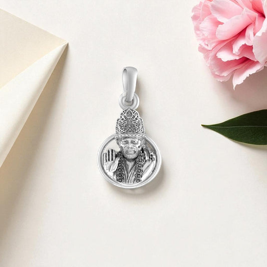 Akshat Sapphire Sterling Silver (92.5% purity) God Sai baba Pendant for Men & Women Pure Silver Lord Sai baba Locket for Good Health & Wealth