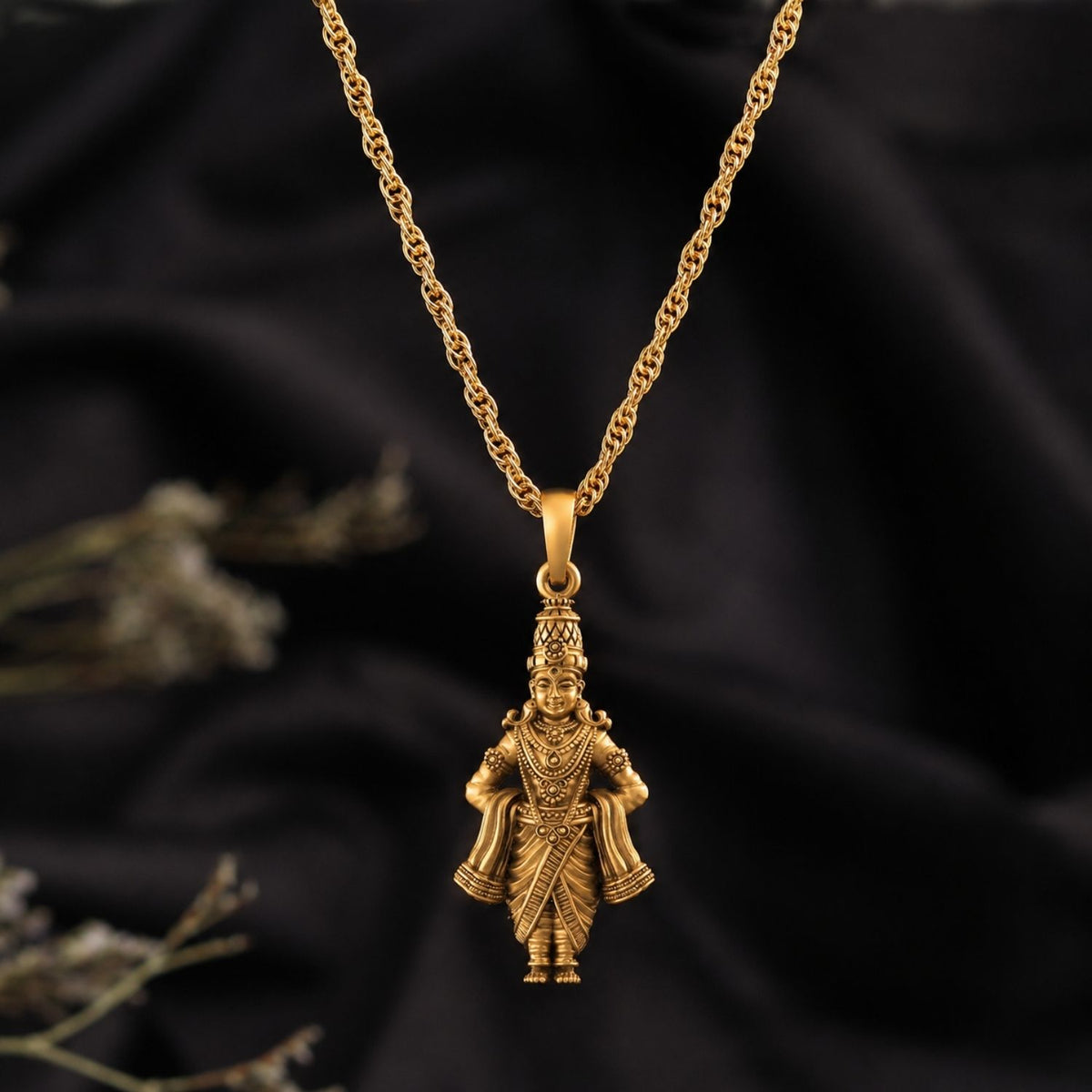 Akshat Sapphire Sterling Silver (92.5% purity) Golden God Vitthal Pendant for Men & Women Pure Silver Lord Vithal Locket for Good Health & Wealth PM7333_Gold