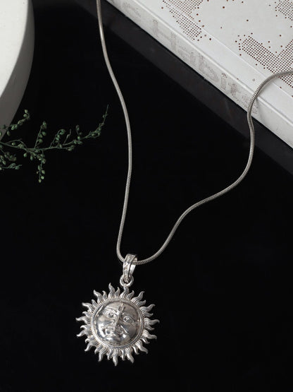 Akshat Sapphire Sterling Silver (92.5% purity) Divine God Sun Pendant for Men & Women Pure Silver Lord Surya Locket for Good Health & Wealth