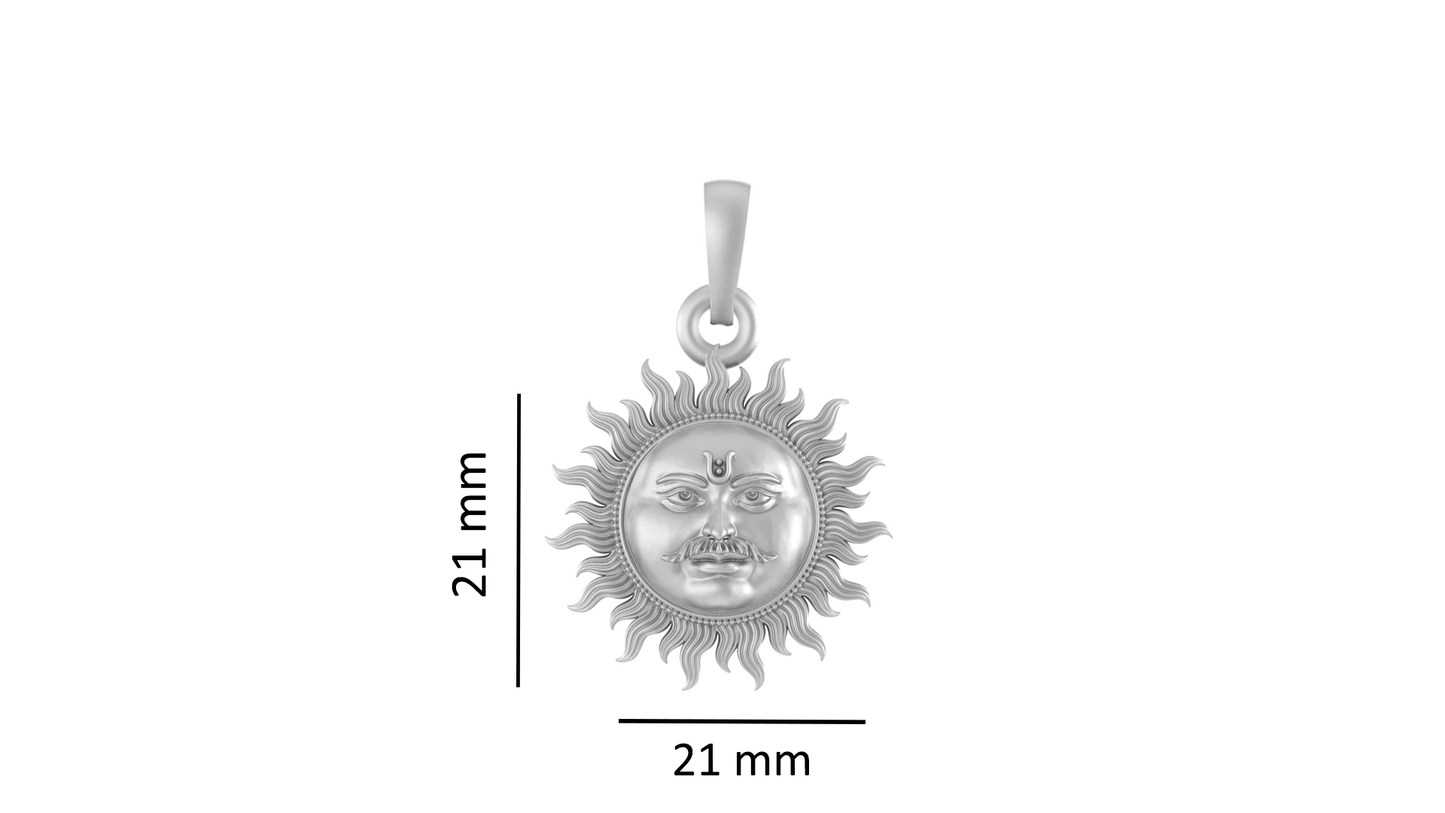 Akshat Sapphire Sterling Silver (92.5% purity) Divine God Sun Pendant for Men & Women Pure Silver Lord Surya Locket for Good Health & Wealth