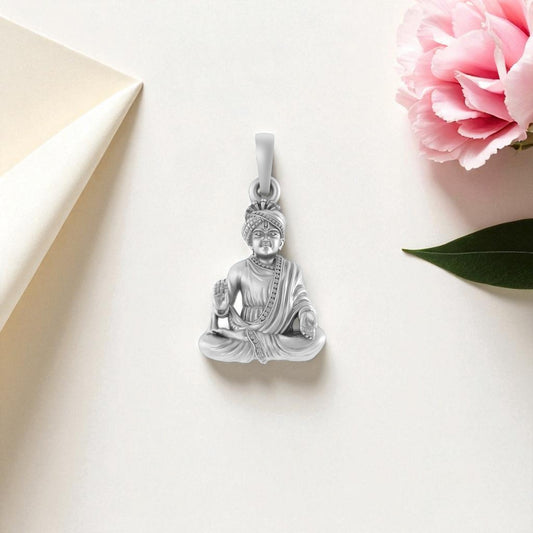 Akshat Sapphire Sterling Silver (92.5% purity) Spiritual Swaminarayan Pendant for Men & Women Pure Silver religious Swaminarayan Locket for Good Health & Wealth