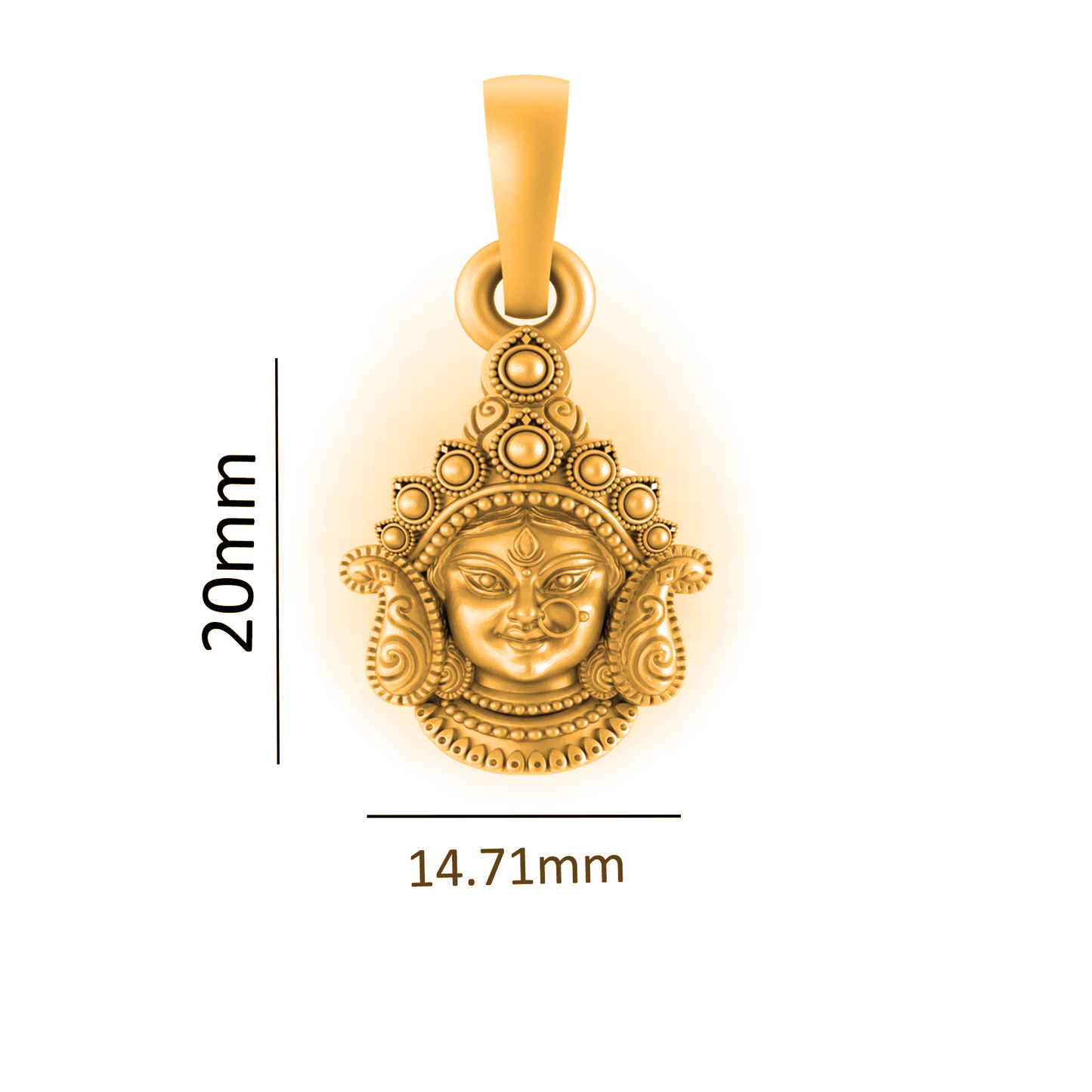 22 CT Gold Plated Silver (92.5% purity) Goddess Durga Maa Pendant for Men and Women