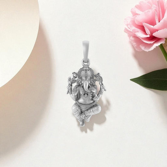 Akshat Sapphire Sterling Silver (92.5% purity) God Ganesha Pendant for Men & Women Pure Silver Ganpati ji Locket for Good Health & Wealth