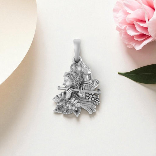 Akshat Sapphire Sterling Silver (92.5% purity) God Radha Krishna Pendant for Men & Women Pure Silver Lord Radha kishan Locket for Good Health & Wealth