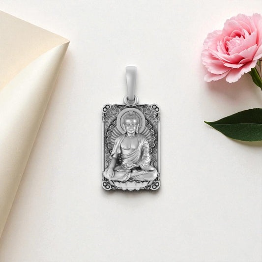 Akshat Sapphire Sterling Silver (92.5% purity) Spiritual God Gautam Buddha Pendant for Men & Women Pure Silver religious Gautam buddh Locket for Good Health & Wealth