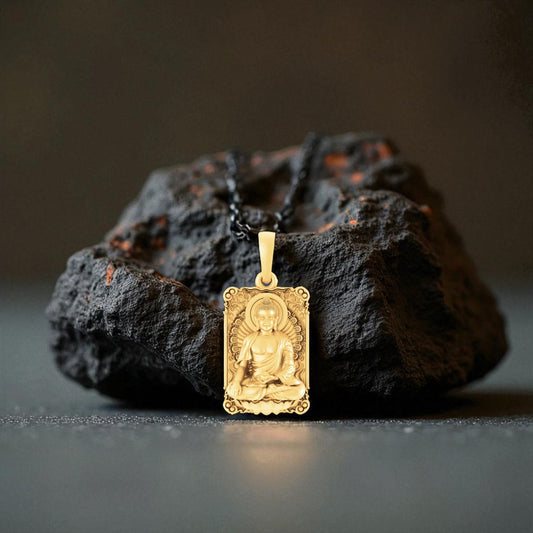 Akshat Sapphire 22 CT Gold Plated Silver (92.5% purity) God Buddha Pendant for Men and Women