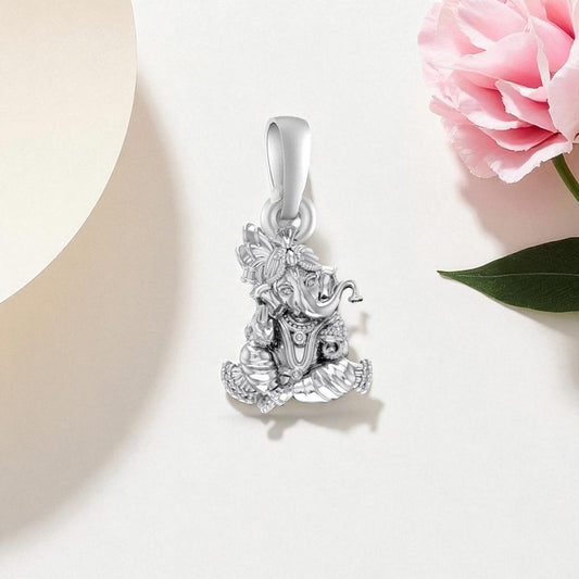 Akshat Sapphire Sterling Silver (92.5% purity) God Ganesh Pendant for Men & Women Pure Silver Lord Ganapathy Locket for Good Health & Wealth