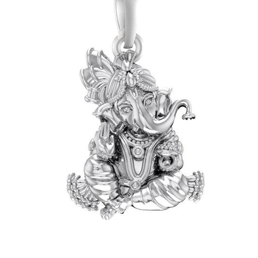 Akshat Sapphire Sterling Silver (92.5% purity) God Ganesh Pendant for Men & Women Pure Silver Lord Ganapathy Locket for Good Health & Wealth