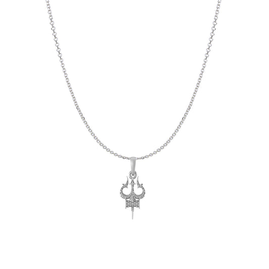 Akshat Sapphire Sterling Silver (92.5% purity) Spiritual Shiva Trishul Chain Pendant  (Pendant with Anchor/ Cable Chain Chain) for Men & Women Pure Silver Divine Shiva Trishul Chain Locket for Good Health & Wealth