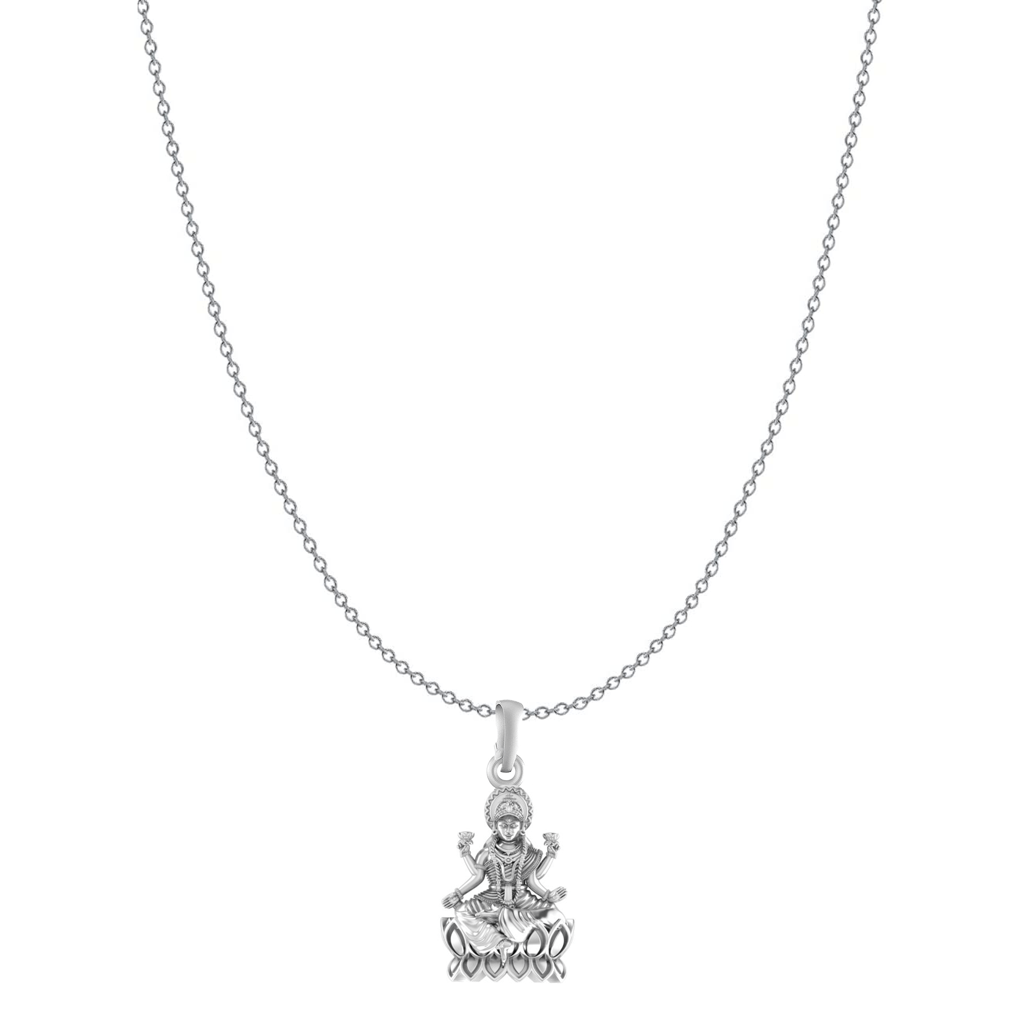 Akshat Sapphire Sterling Silver (92.5% purity) Goddess Laxmi Ji Chain Pendant (Pendant with Anchor/ Cable Chain Chain) for Men & Women Pure Silver Lord Laxmi Ji Chain Locket for Health & Wealth