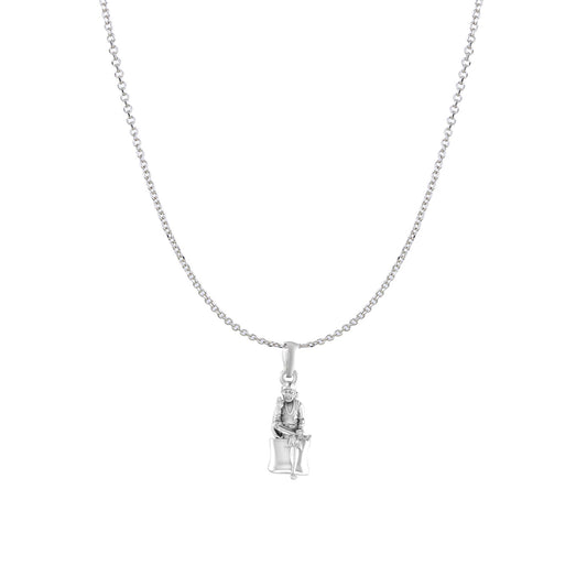 AKSHAT SAPPHIRE Sterling Silver (Silver with 92.5% purity) God Shree Sai Baba chain Pendant (Pendant with Anchor/ Cable Chain Chain) for Men & Women Pure Sterling Silver Lord Sai Baba chain Locket For Good Wealth & Health
