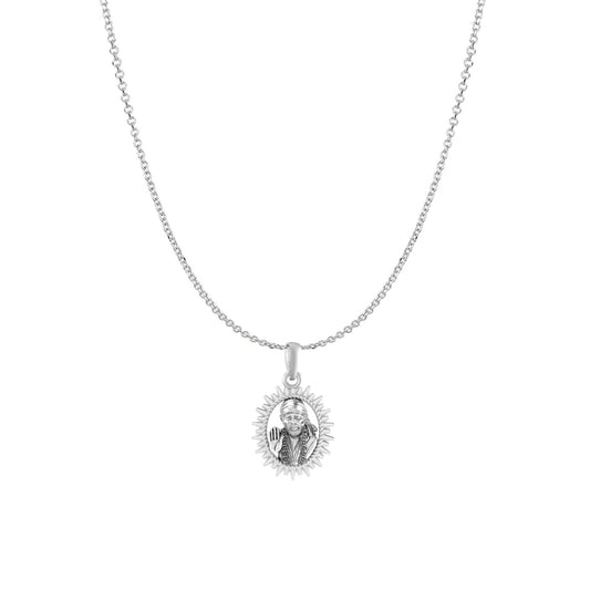 AKSHAT SAPPHIRE Sterling Silver (Silver with 92.5% purity) God Shree Sai Baba chain Pendant (Pendant with Anchor/ Cable Chain Chain) for Men & Women Pure Sterling Silver Lord Sai Baba chain Locket For Good Wealth & Health