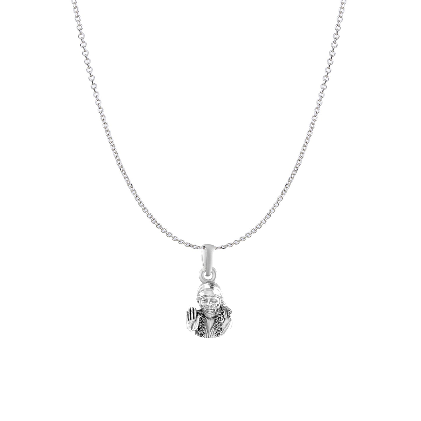 AKSHAT SAPPHIRE Sterling Silver (Silver with 92.5% purity) God Shree Sai Baba chain Pendant (Pendant with Anchor/ Cable Chain Chain) for Men & Women Pure Sterling Silver Lord Sai Baba chain Locket For Good Wealth & Health