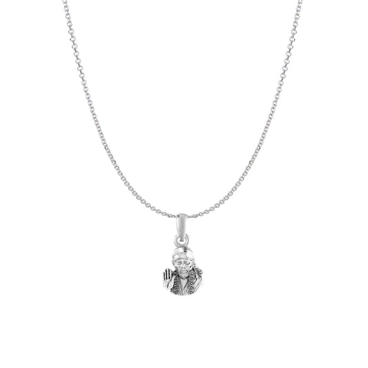 AKSHAT SAPPHIRE Sterling Silver (Silver with 92.5% purity) God Shree Sai Baba chain Pendant (Pendant with Anchor/ Cable Chain Chain) for Men & Women Pure Sterling Silver Lord Sai Baba chain Locket For Good Wealth & Health