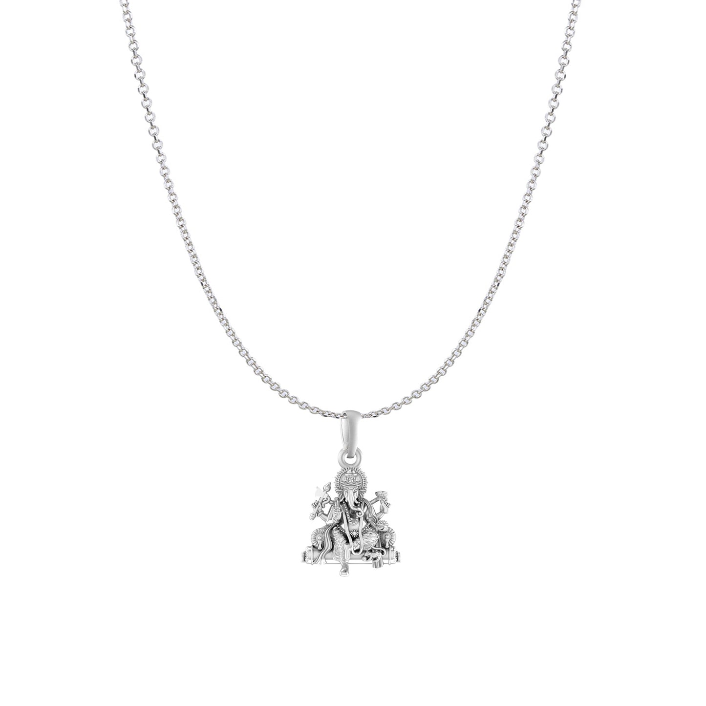 Akshat Sapphire Sterling Silver (92.5% purity) God Ganesha Chain Pendant (Pendant with Anchor/ Cable Chain Chain) for Men & Women Pure Silver Lord Ganapathy Chain Locket for Good Health & Wealth