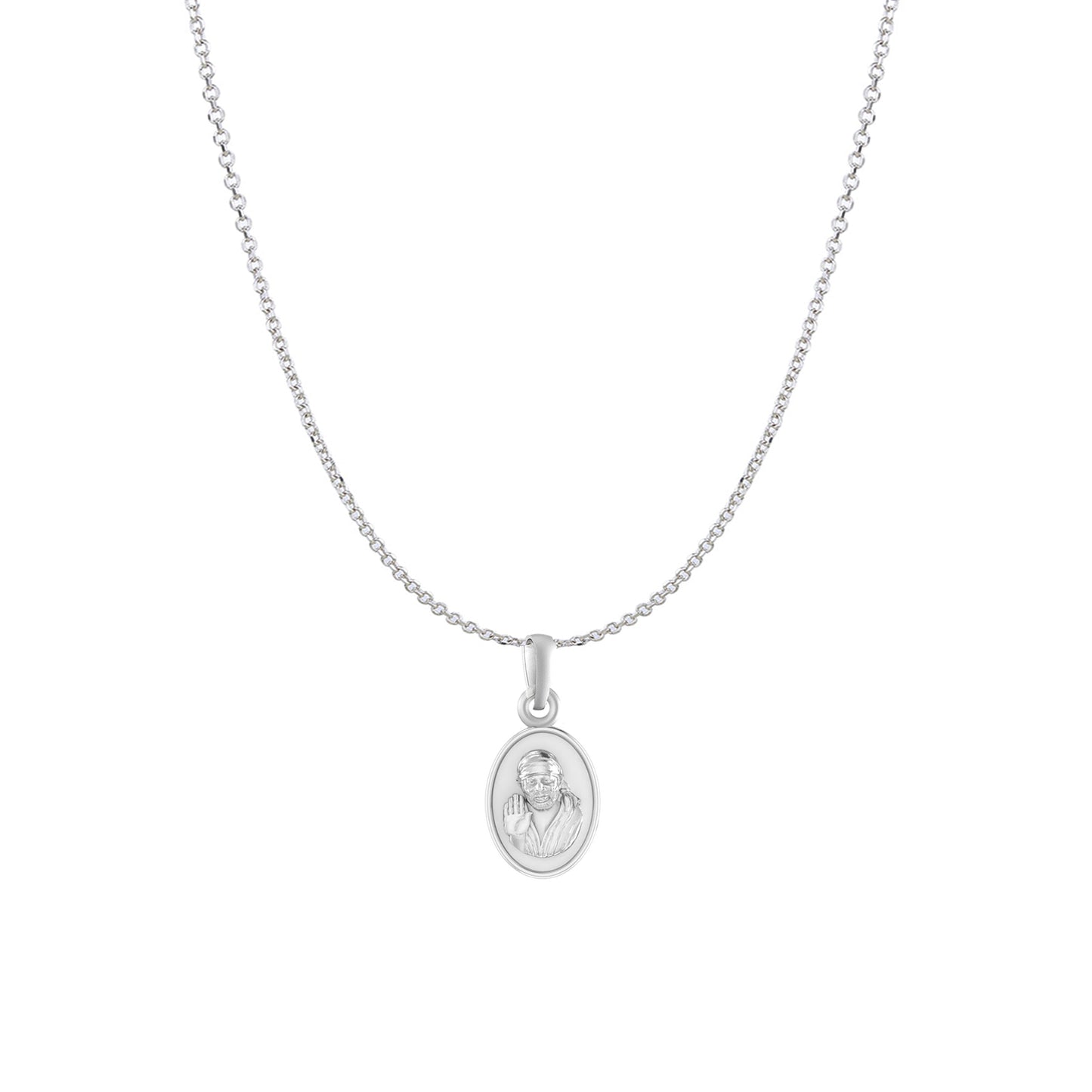 AKSHAT SAPPHIRE Sterling Silver (Silver with 92.5% purity) God Shree Sai Baba chain Pendant (Pendant with Anchor/ Cable Chain Chain) for Men & Women Pure Sterling Silver Lord Sai Baba chain Locket For Good Wealth & Health