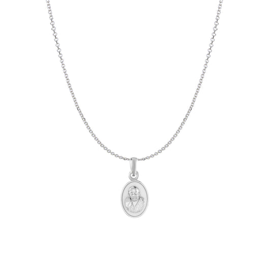AKSHAT SAPPHIRE Sterling Silver (Silver with 92.5% purity) God Shree Sai Baba chain Pendant (Pendant with Anchor/ Cable Chain Chain) for Men & Women Pure Sterling Silver Lord Sai Baba chain Locket For Good Wealth & Health