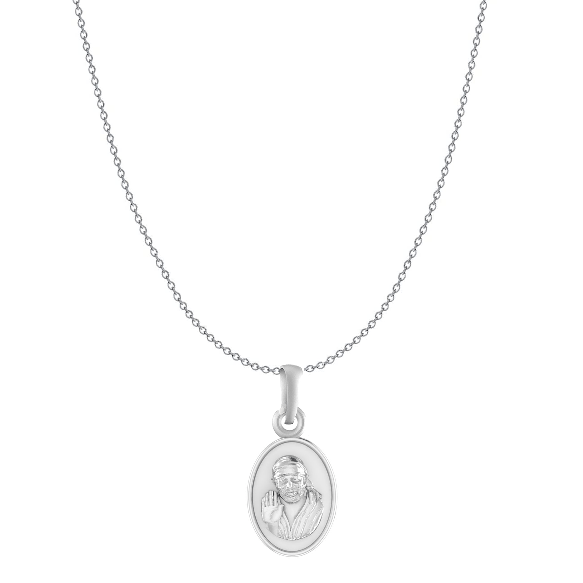 AKSHAT SAPPHIRE Sterling Silver (Silver with 92.5% purity) God Shree Sai Baba chain Pendant (Pendant with Anchor/ Cable Chain Chain) for Men & Women Pure Sterling Silver Lord Sai Baba chain Locket For Good Wealth & Health