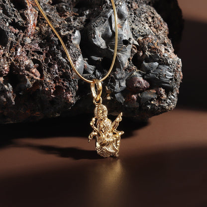 22KT Gold Plated Sterling Silver (92.5% Purity) Pure Silver Goddess Saraswati Maa Chain Pendant (Locket with Anchor/ Cable Chain Chain) for Women