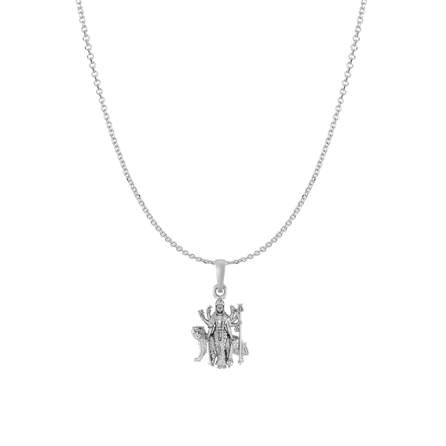 Akshat Sapphire Sterling Silver (92.5% purity) Goddess Durga Maa Chain Pendant (Pendant with Anchor/ Cable Chain Chain) for Men & Women Pure Silver Durga Maa chain Locket for Good Health & Wealth