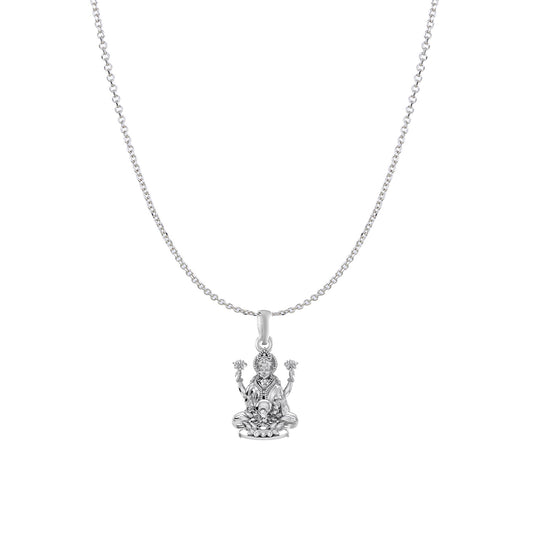 Akshat Sapphire Sterling Silver (92.5% purity) Goddess Laxmi Ji Chain Pendant (Pendant with Anchor/ Cable Chain Chain) for Men & Women Pure Silver Lord Laxmi Ji Chain Locket for Health & Wealth